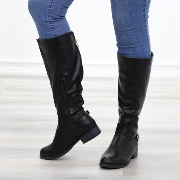 Rider Chick Mid Calf Boots Gold Buckle & Zipper - Picture 10 of 12